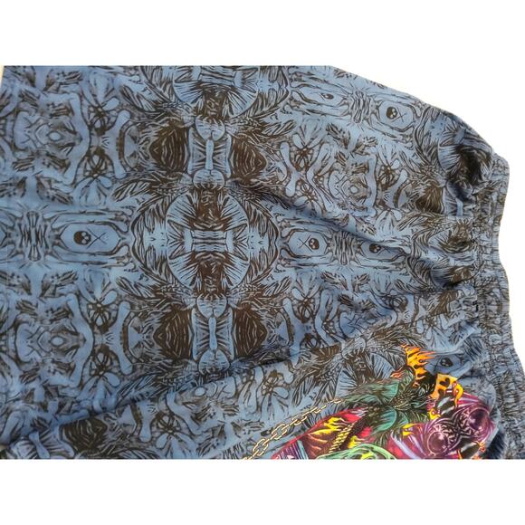 Rare  XXXLVintage Mens Swim trunks. Blue with Skulls/Tiki symbols Vacay Pirate - Picture 3 of 10